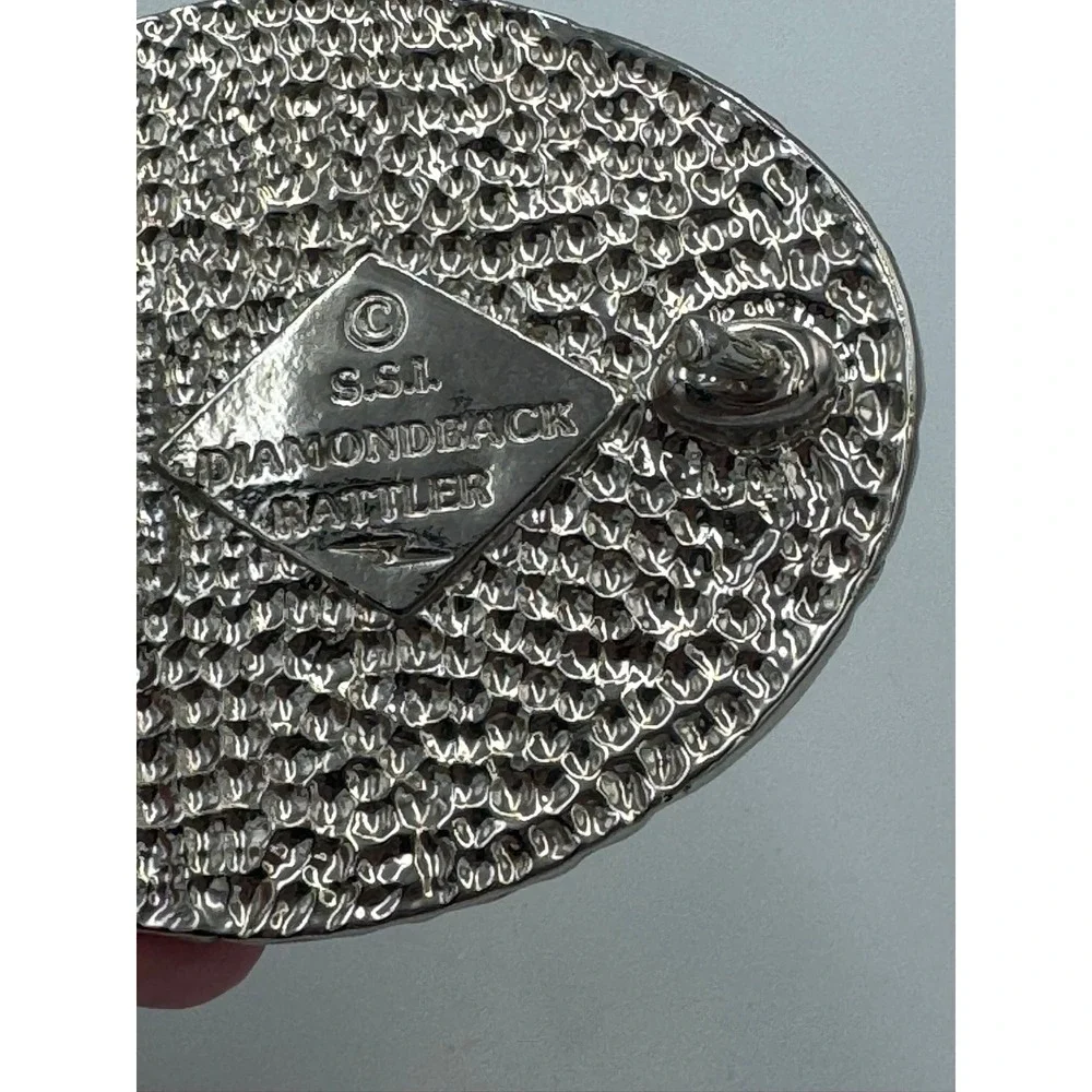 Vintage Western Eagle Feather Resin Belt Buckle Beaded Rope Edge Silver Tone